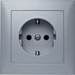 47229939 SCHUKO socket outlet with cover plate with enhanced touch protection,  Berker S.1, aluminium,  matt,  lacquered