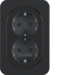 47292045 Double SCHUKO socket outlet with cover plate enhanced contact protection,  Berker R.1, black glossy