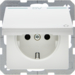 47516039 SCHUKO socket outlet with hinged cover and "SV" imprint in green Berker Q.1/Q.3/Q.7/Q.9, polar white velvety