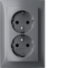 47591404 Double SCHUKO socket outlet with cover plate,  high with enhanced touch protection