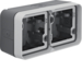 6719323515 Surface-mounted housing 2gang horizontal,  with frame surface-mounted Berker W.1, grey/light grey matt