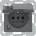 6765111606 Socket outlet with earthing pin and hinged cover with enhanced touch protection,  with lock - differing lockings,  with screw-in lift terminals,  Berker S.1/B.3/B.7, anthracite,  matt