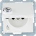 6768116089 Socket outlet with earthing pin and hinged cover with enhanced touch protection,  with lock - differing lockings,  Berker Q.1/Q.3/Q.7/Q.9, polar white velvety