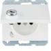 6768117009 Socket outlet with earthing pin and hinged cover with enhanced touch protection,  with lock - differing lockings,  Berker K.1, polar white glossy
